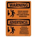 Signmission OSHA WARNING Sign, Crush Hazard Stay Clear Bilingual, 5in X 3.5in Decal, 3.5" W, 5" L, Landscape OS-WS-D-35-L-12537